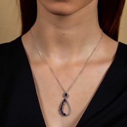 0,20 crt Pırlantalı Damla Safir Kolye 