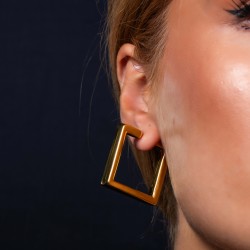 Kare İtalyan Tasarım Altın Küpe