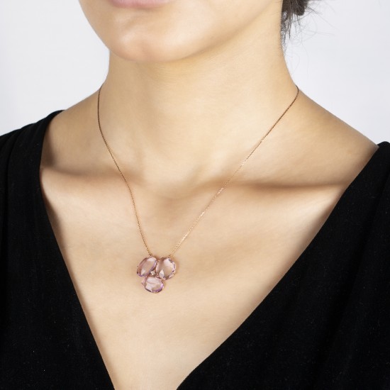 0,05 crt Pırlanta Ametist Görünümlü Kolye