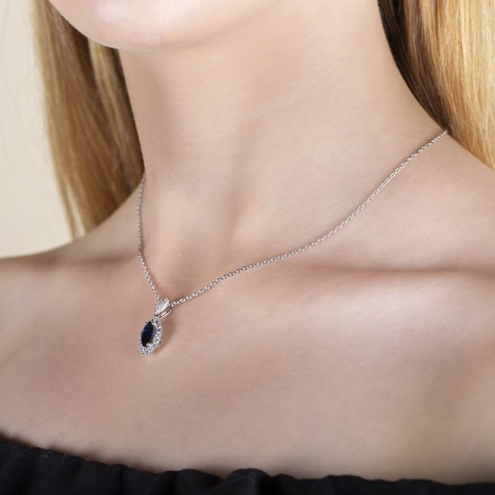 0,44 crt Pırlantalı Markiz Safir Kolye 0,44 crt Pırlantalı Markiz Safir Kolye