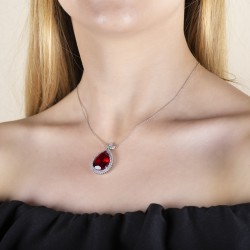 1,30 crt Pırlantalı Garnet (Lâl) Kolye 