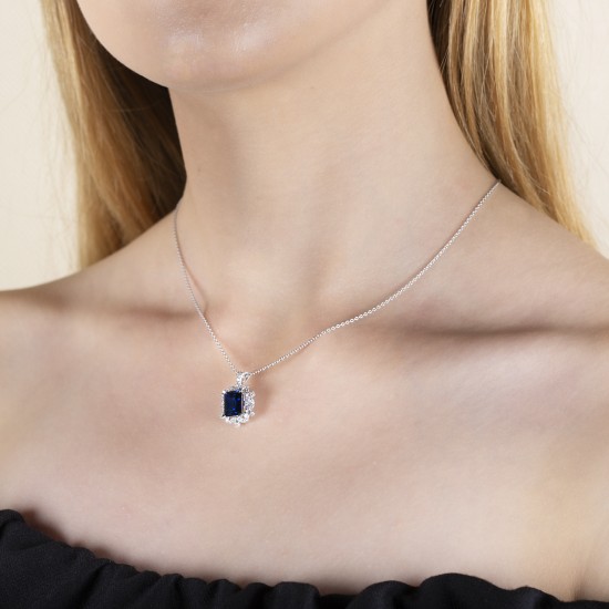 0,30 crt Pırlantalı Baget Safir Kolye