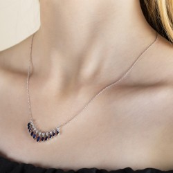 0,42 crt Pırlantalı Markiz Safir Kolye