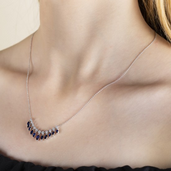 0,42 crt Pırlantalı Markiz Safir Kolye 0,42 crt Pırlantalı Markiz Safir Kolye