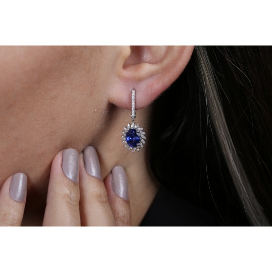 0,44 crt Pırlantalı Safir Küpe