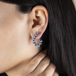 1,20 crt Pırlantalı Markiz Safir Küpe