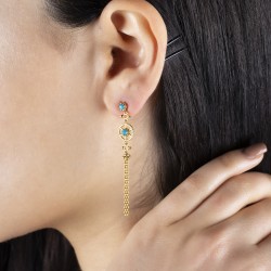 Firuze Taşlı Altın Küpe